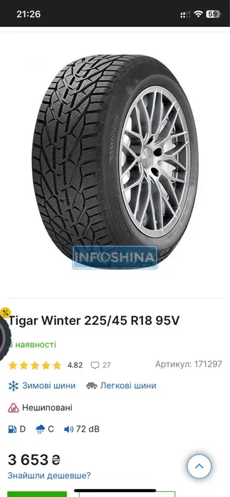 225/45 R18 Tigar 24г комплект шин зимних